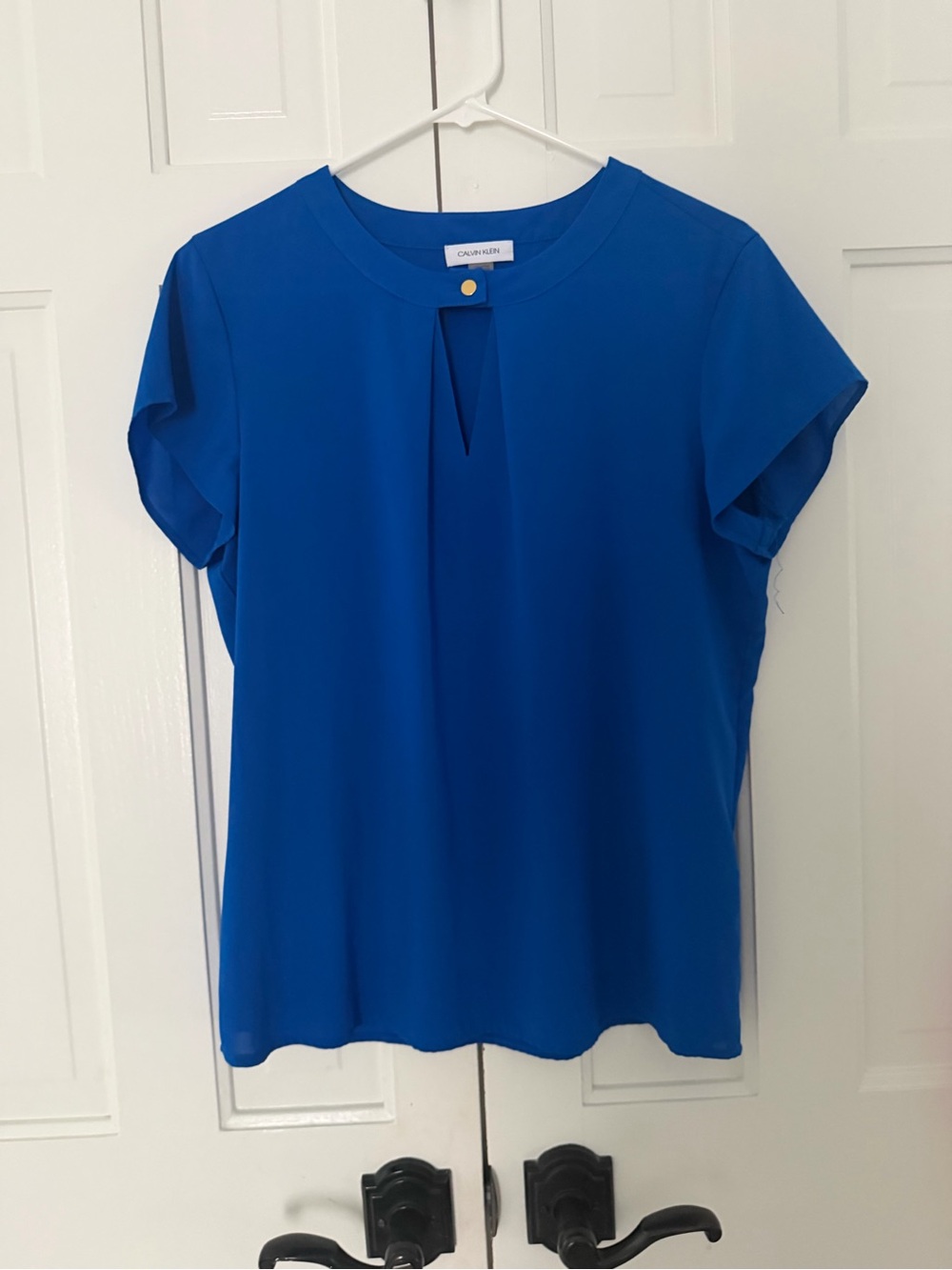 Calvin Klein Vibrant Royal Blue Short-Sleeve Keyhole Blouse